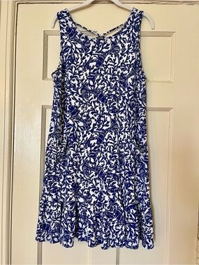 Blue and White summer Sleeveless Dress, sz M